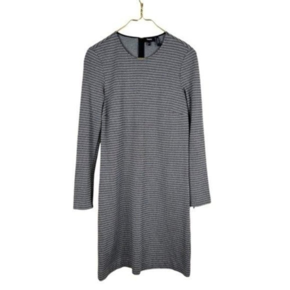 Theory Wynter Houndstooth Long Sleeve Knit Sheath Dress Size 8 in Gray and Black